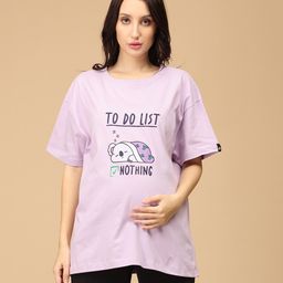 The Mom Store Cotton Half Sleeves To Do List Text Printed Oversized Maternity Tee - Lavender-image-26