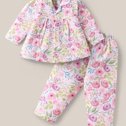 Mom's pet Cotton Linen Knit Full Sleeves Floral Printed Coordinating Night Suit - Pink-image-96