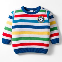 Babyhug Knitted Full Sleeves Striped Pullover Sweater With Football Patch - Multicolor-picture-37