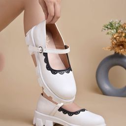 Shoetopia Abstract Designed Mary Jane Ballerinas - White-image-69