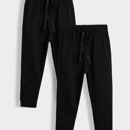 Orange Sugar 100% Cotton Knit Pack Of 2 Solid Joggers - Black-image-66