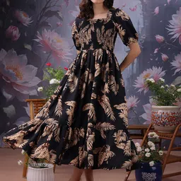 STARWORD Women Self Design Printed Crepe Fit & Flare Dress-image-94