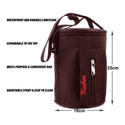 Kuber Industries Lunch BagCanvas waterproof Tiffin Bag for OfficeAdjustable Shoulder Strap with One Small Zipper Pocket,Brown, image 3