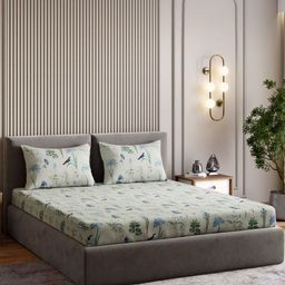 haus & kinder Tropical Breeze Green Floral Cotton 210TC King Bedsheet Set-1.83mx1.99mx34cm-picture-4
