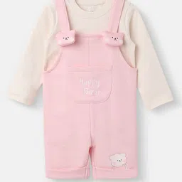 Nauti Nati Girls Applique Cute Bear Design Dungarees With T-Shirt-image-5
