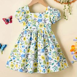BAESD Girls Ethnic Motifs Printed Gathered Puff Sleeve Fit & Flare Dress-picture-3