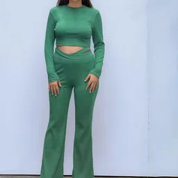 Outzidr Fitted Rib Top With Fit & Flare Trousers Co-Ords-picture-23
