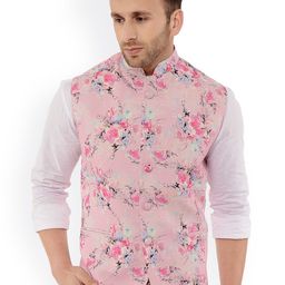 Hangup Men Pink Printed Waist Coat-14