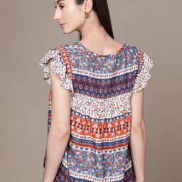 Label Ritu Kumar Floral Print Tie-Up Neck Flutter Sleeves Top image 5