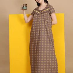 Sweet Dreams Brown Cotton Regular Fit Geometric Print Night Dress-image-95