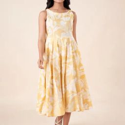 Akkriti by Pantaloons Yellow & White Cotton Printed A-Line Dress-image-67