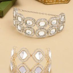 Zaveri Pearls Set of 2 Silver & Gold Tone Austrian Diamonds & Stones Fusion Bracelets-ZPFK17952-11