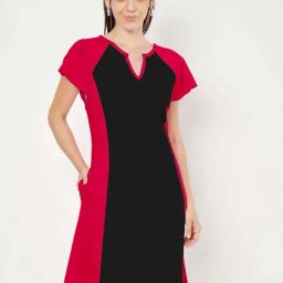 Brinns Red & Black Cotton Regular Fit Color-Block Dress-picture-15