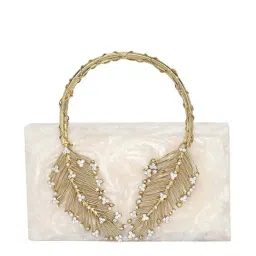 NR by Nidhi Rathi Beige Textured Clutch-image-99
