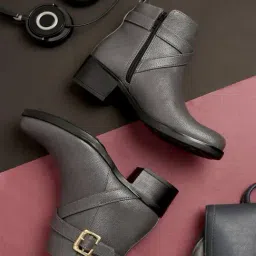 Elle Women's Grey Casual Booties-image-56