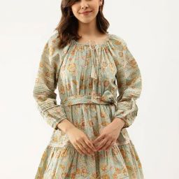Divena Sky Blue Floral Print Fit & Flare Dress-image-47