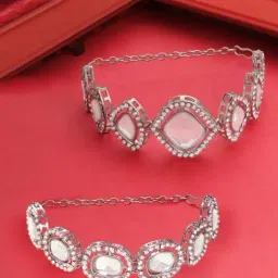Zaveri Pearls Set of 2 Silver Tone Dazzling Austrian Diamonds & Stones Fusion Bracelets-ZPFK17949-image-94