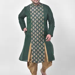 DEYANN PLUS Men Green & Brown Printed Kurta with Dhoti Pants-15