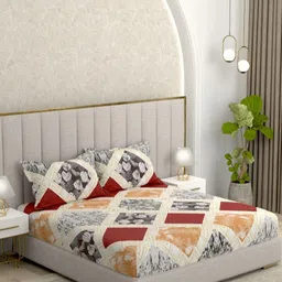 Pure Decor White & Grey Floral 220 TC Queen Bedsheet with 2 Pillow Covers-picture-3