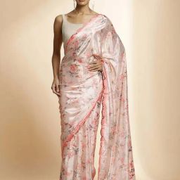 Jaipur Kurti Pink Printed Saree With Unstitched Blouse-picture-16
