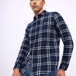 Lee Navy Cotton Regular Fit Checks Shirt-image-51