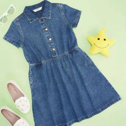 Pantaloons Junior Girls Air Blue Cotton Solid Casual Dresses-image-63