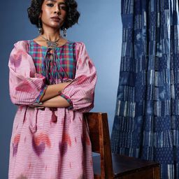 Taavi Ikkat Printed Puff Sleeves Ethnic Dress-16