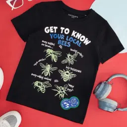 Pantaloons Junior Jet Black Cotton Printed T-Shirt-image-82