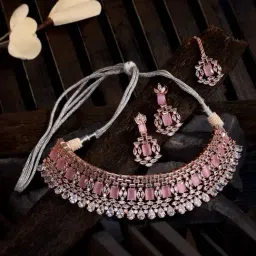 Saraf RS Jewellery AD Studded Choker with Earrings &Maang Tika Jewellery Set-image-16