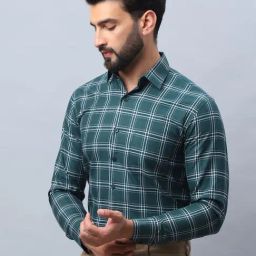Indian Needle Green Regular Fit Checks Shirt-image-104
