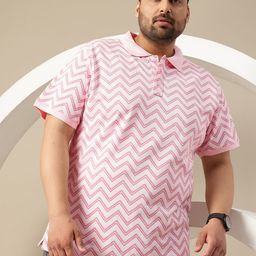 Sztori Plus Size Chevron Printed Polo Collar T-shirt-image-0