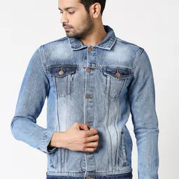 High Star Men Blue Solid Denim Jacket-image-99