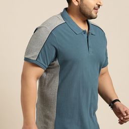 Sztori Plus Size Men Teal Blue  Grey Melange Solid Polo Collar Pure Cotton T-shirt-picture-13