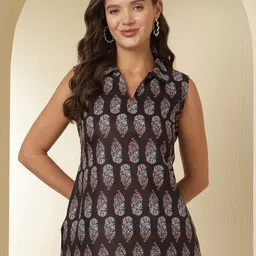 Anouk Rustic Ethnic Motifs Printed Shirt Collar Kurti-picture-19