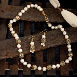 Saraf RS Jewellery Gold Toned Pearls Beaded Jewellery Set with Matching Earrings-picture-21