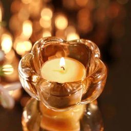Pure Home and Living Dark Amber Glass Flower Shaped Tealight Holders - Set of 4-2
