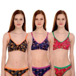 AROUSY Red & Purple Cotton Printed Bra Panty Set - Pack Of 3-48