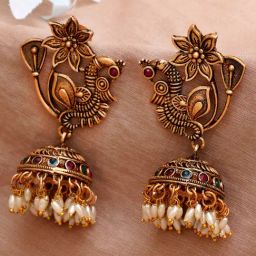 Karatcart Gold-Plated Peacock Shape Jhumki Earrings-9