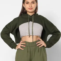 TeenTrums Girls Olive Solid Full Sleeves Hoodie-image-85