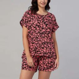 Clovia Black Regular Fit Floral Print Night Suit-picture-26