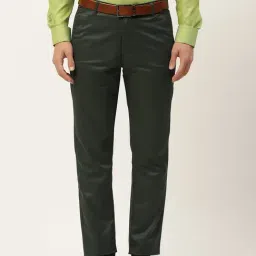 Sojanya Green Cotton Regular Slim Fit Flat Front Trousers-image-47