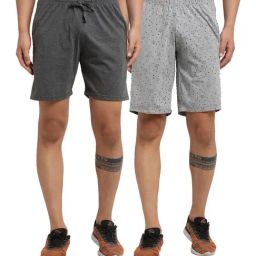 Vimal Jonney Grey & Dark Grey Regular Fit Printed Shorts - Pack of 2-image-93