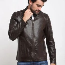 Teakwood Leathers Brown Mandarin Collar Leather Jacket-image-78