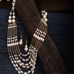 Saraf RS Jewellery White Pearls Multi Layered Elegant Mala Jewellery Set with Dropdown Earrings-image-74