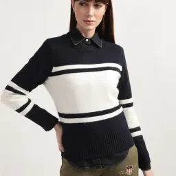 GANT Navy & White Color-Block Pullover-picture-0
