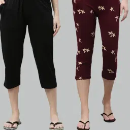 Kryptic Black & Maroon Printed Capris - Pack of 2-image-87