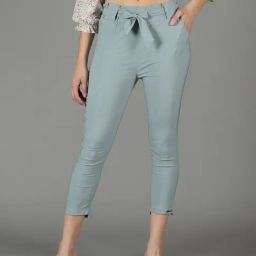 SHOWOFF Grey Slim Fit High Rise Cigarette Trousers-image-40