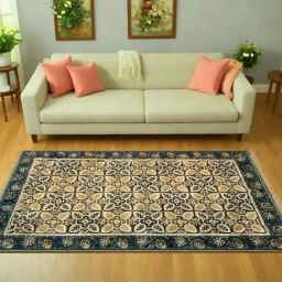 Peepul Tree Indigo Pure Cotton Handcrafted Kalamkari Print Rug-16