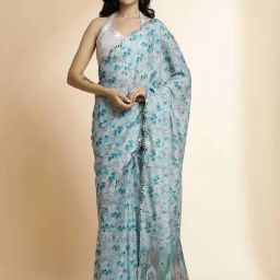 Jaipur Kurti Grey Printed Saree With Unstitched Blouse-image-81
