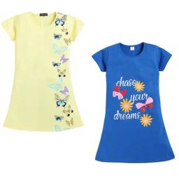 Todd N Teen Kids Blue & Yellow Printed Nighty (Pack Of 2)-10